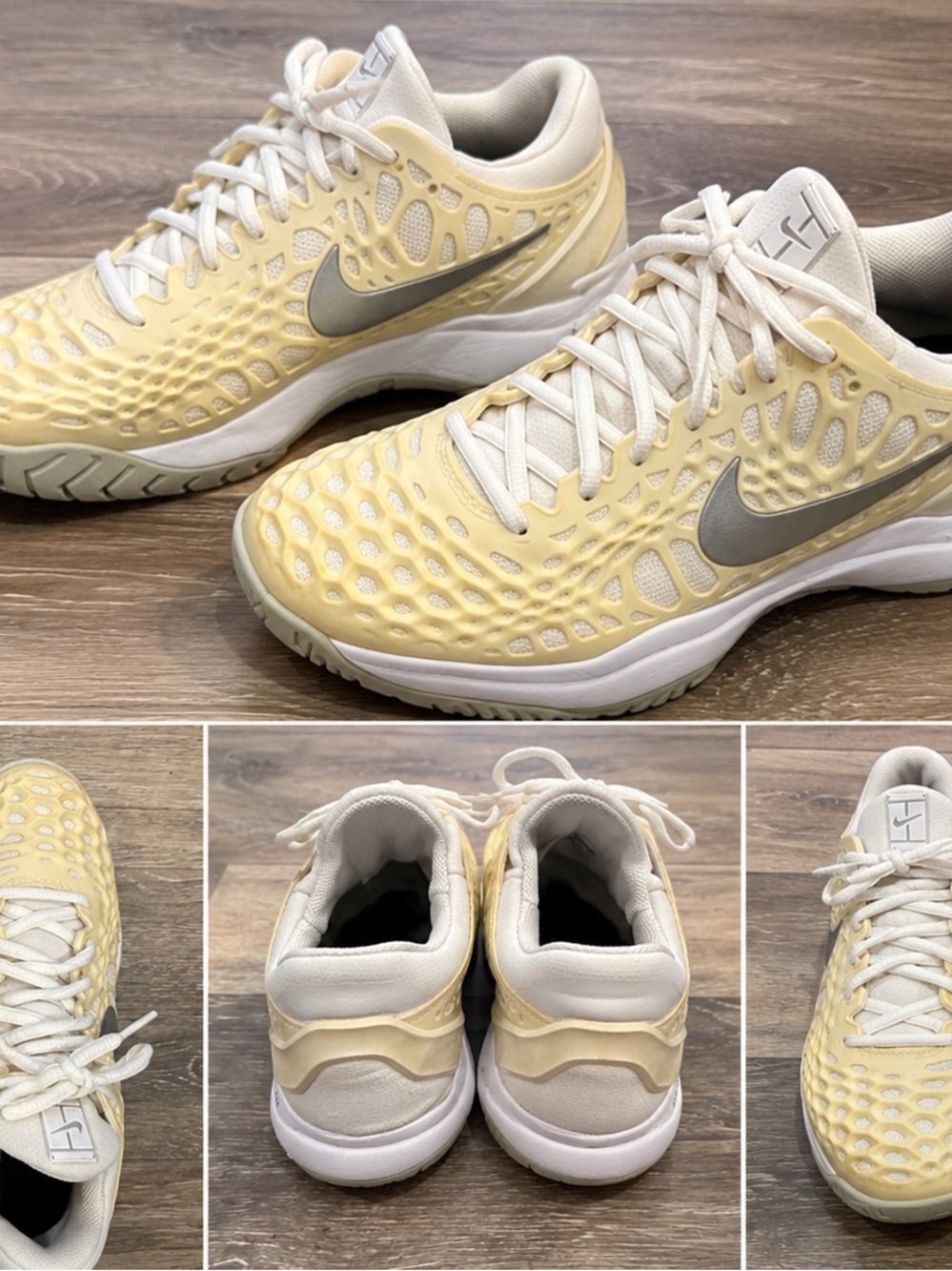 Nike Pale Yellow and White Women's Tennis Shoes